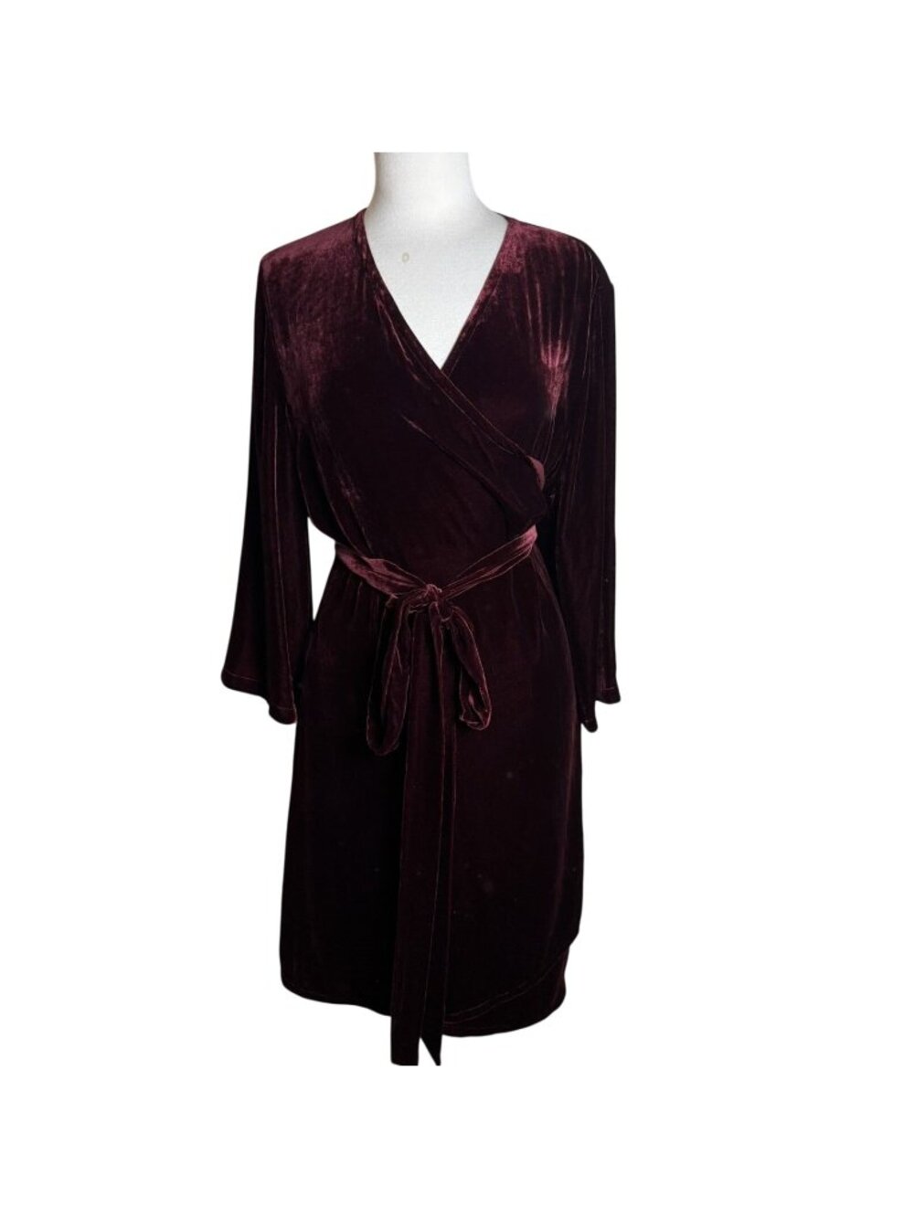 Eileen Fisher Burgundy Silk-Blend Velvet Wrap Dress, Size XL